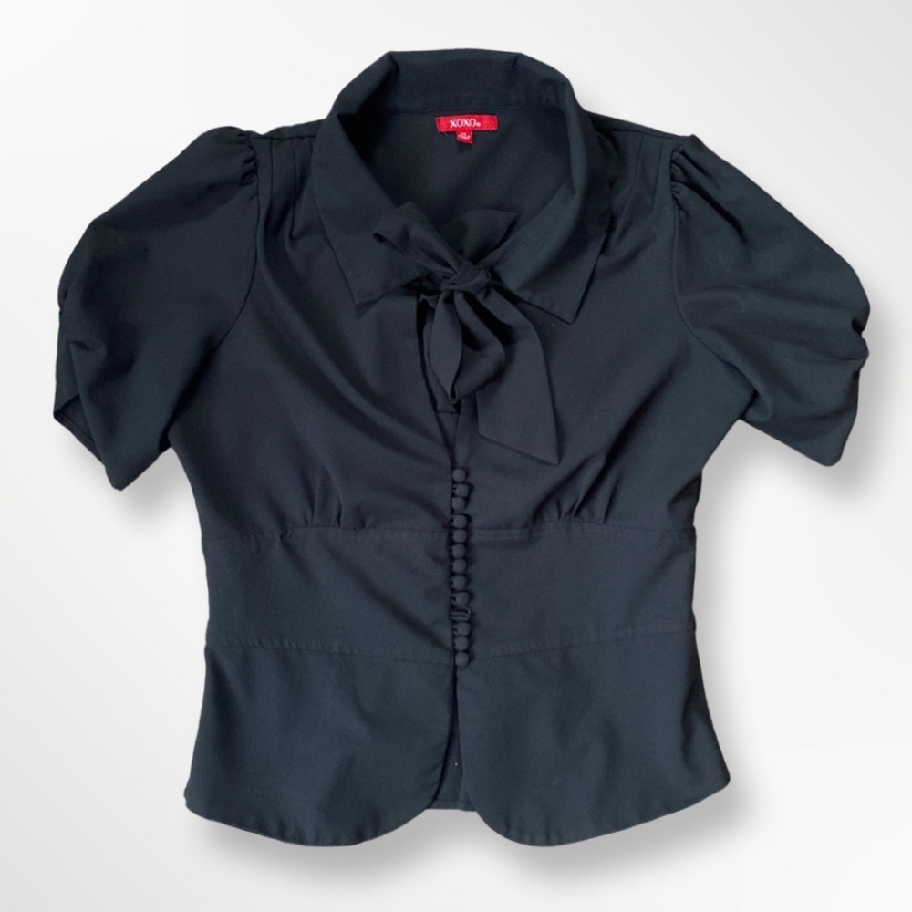 xoxo Black Collared Short Sleeve Blouse